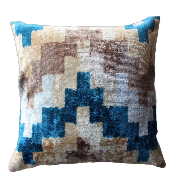 Contemporary Velvet Ikat Bohemian Throw Pillow For Sale - Image 9 of 9