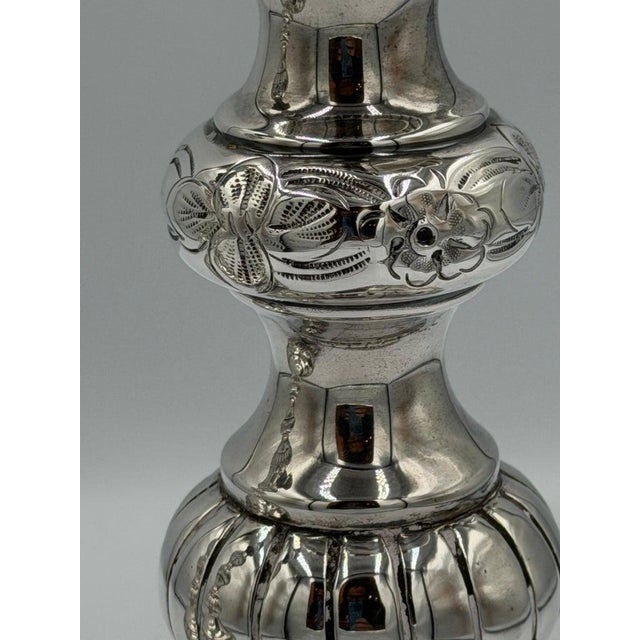 Antique Sterling Silver Baroque Revival Candlesticks With Repoussé - a Pair For Sale In Los Angeles - Image 6 of 18