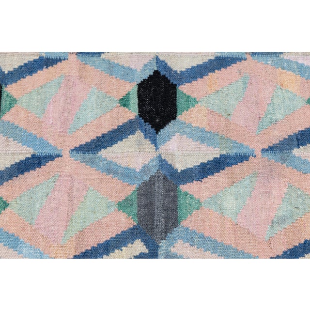 Textile Modern Handmade Pastel Kilim Wool Runner – Flatweave Geometric by Apadana For Sale - Image 7 of 10