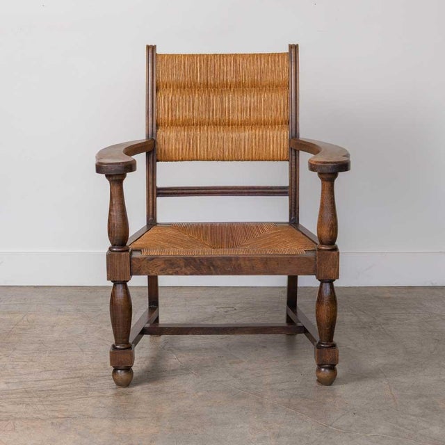 Charles Dudouyt 1940s Pair of Carved Wood and Woven Chairs by Charles Dudouyt For Sale - Image 4 of 13