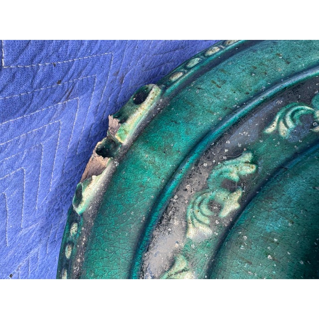 Vintage Large Glazed Green Ceramic Planter For Sale - Image 11 of 12