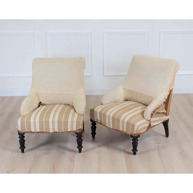 French Pair of 19th Century French Scroll Back Chairs, Ready to Upholster For Sale - Image 3 of 9