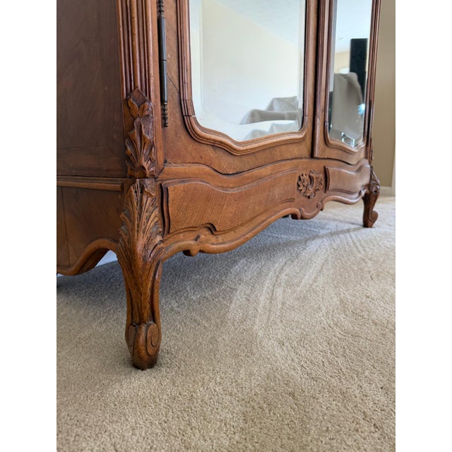 19th Century French Louis XV Style Walnut Armoire With Beveled Mirror Doors, Circa 1880 For Sale - Image 10 of 17