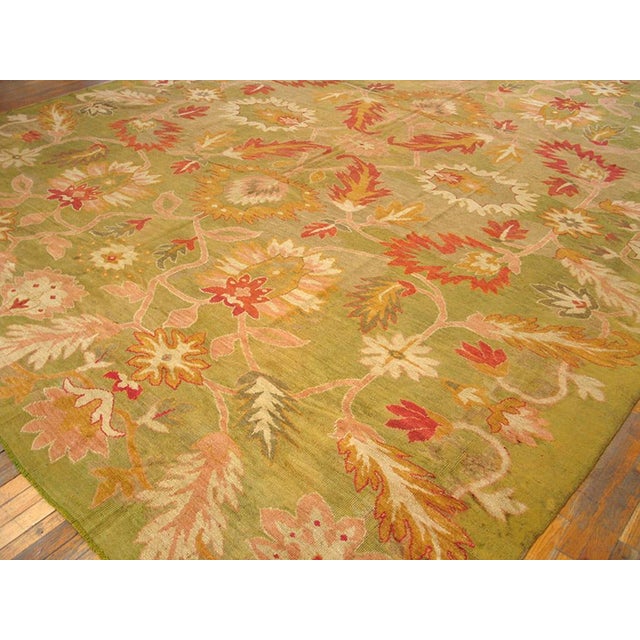 Late 19th Century 1890s Green Floral Antique Turkish Anatolian Oushak Rug 12'4" X 16'2" Handknotted Wool Carpet For Sale - Image 5 of 7