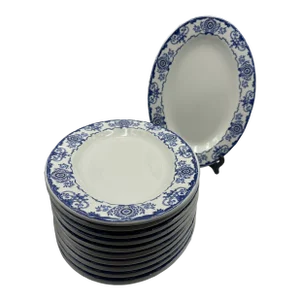 1970s Vintage Duraline Super Vitrified Grindley HotelWare Co & Dudson Brothers Ltd. Fish Plates in Blue & White- Set of 11