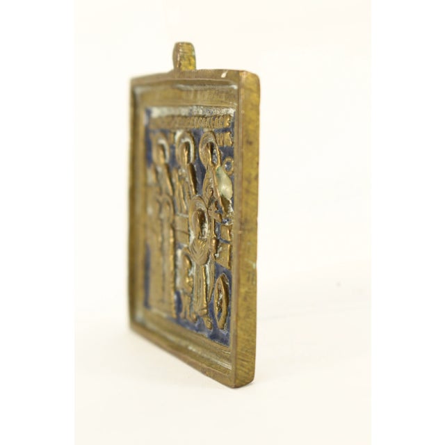 18-19th Century Russian Old Believers Icon Saints Kyrikos & Julitta Brass & Enamel For Sale - Image 4 of 11
