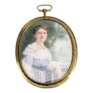 Exceptional Oversized Antique Portrait Miniature Painting Society Woman Keepsake Seed Pearl Gold Wash Frame Pennsylvania History For Sale