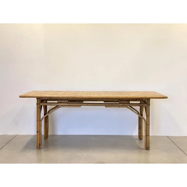 Dining Table in Wicker and Bamboo, 1970s For Sale - Image 4 of 13