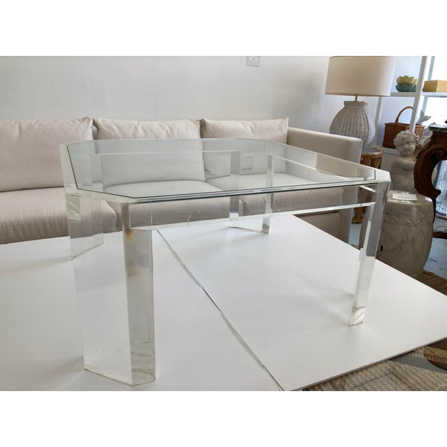 Karl Springer Lucite Coffee Table with Angled Corners and Inset Glass Top. Nice detail work and quality construction form...
