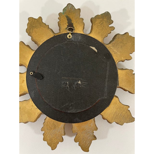 Vintage 1960s Petite 8.5" Acanthus Leaf Sunburst Wall Mirror For Sale - Image 11 of 16