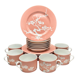 Vintage Pink Fitz and Floyd “Plum Blossom” Dessert and Coffee Service for Six - 18 pcs