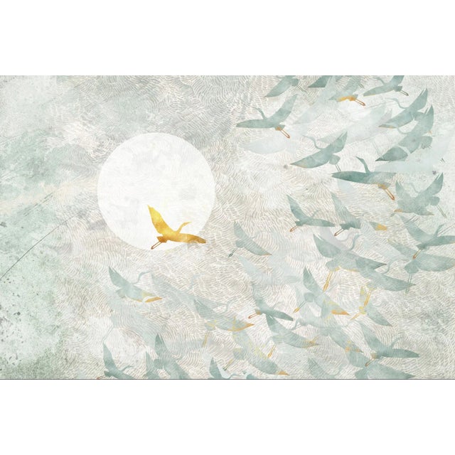 08 Birds and Waves Gold Wallcovering by Officinarkitettura For Sale