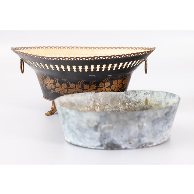 Antique French Black and Gilt Tole Jardiniere Cache Pot For Sale In Houston - Image 6 of 10
