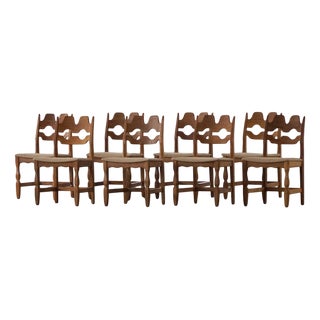 Razorblade Chairs in Oak and Hessian attributed to Danish Henning Kjærnulf, 1960s, Set of 8 For Sale