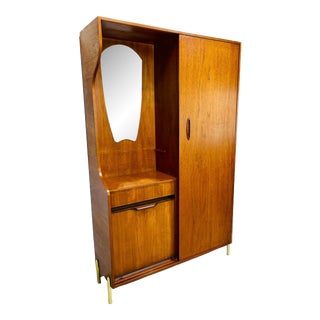 1970s Mid Century Modern Teak Hubbi-Robe Halltree Wardrobe With Foldout Bench For Sale