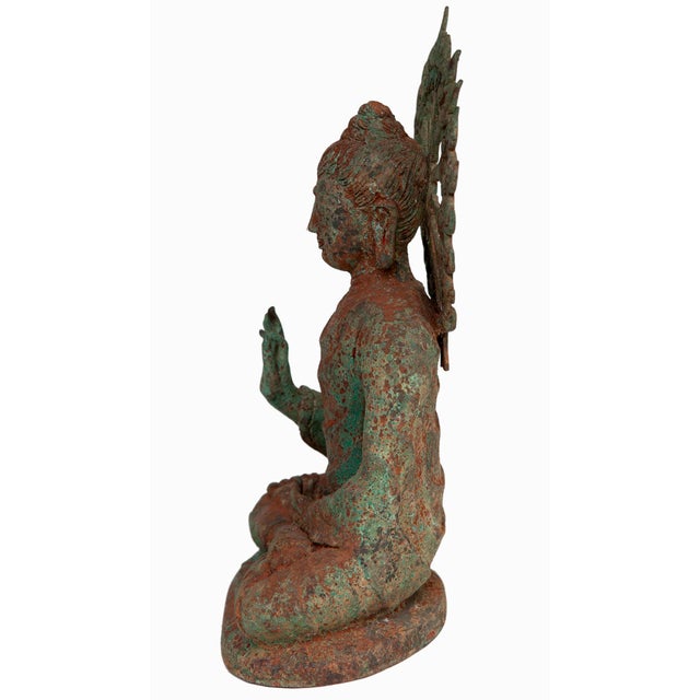 Kelly Green Vintage Metal Buddha Statue For Sale - Image 8 of 8