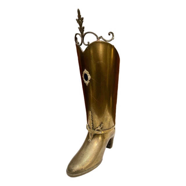 Mid-Century Modern Brass Boot-Shaped Umbrella Stand For Sale
