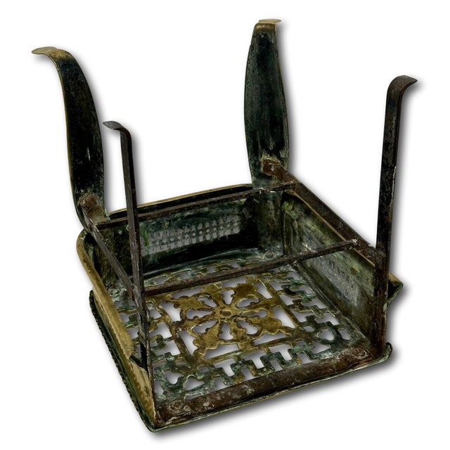 Large Antique Hand Wrought Iron & Solid Brass Fireplace - Hearth Kettle & Warming Trivet Stand - Circa Early 19th Century For Sale - Image 13 of 18