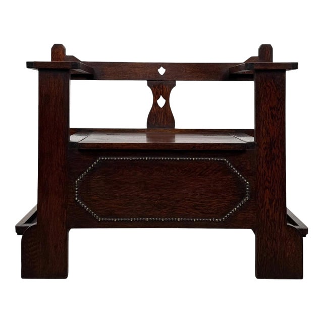 Antique Early 20th Century English Oak Hall Seat For Sale