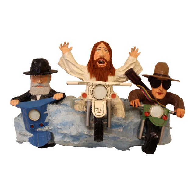 Contemporary Whimsical Mike Leaf the Messiah, Bob Dylan & the Rebbe Paper Mache For Sale
