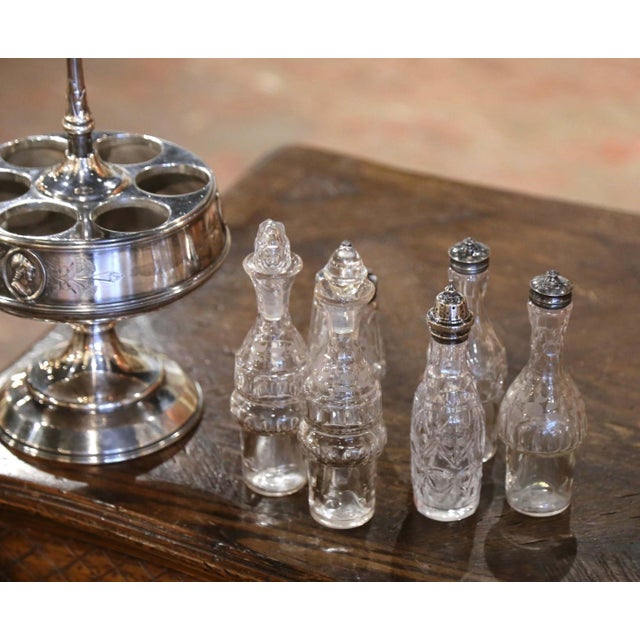 19th Century Reed & Barton Silver-Plated Cruet Set With Six Crystal Bottles For Sale - Image 9 of 11