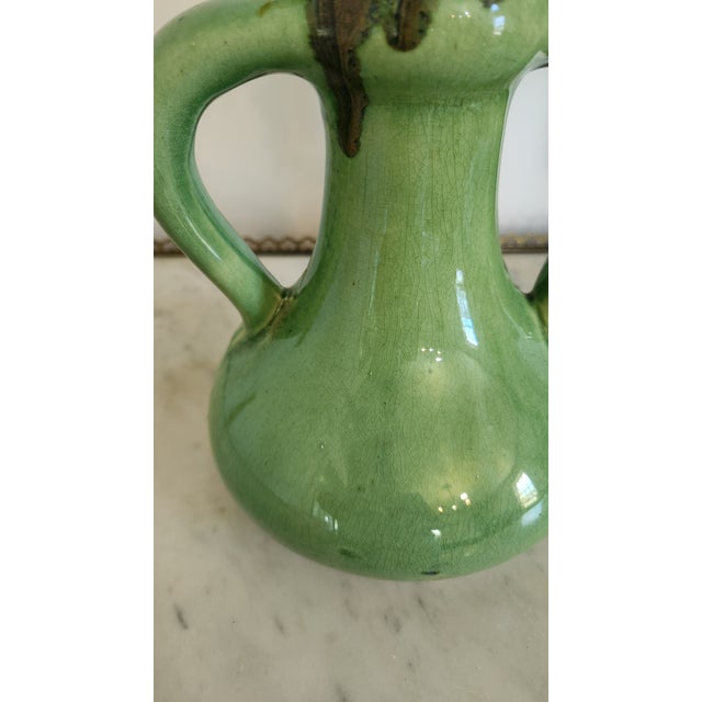 Vintage German Green and Brown Drip Glaze Double Handle Vase, Marked Germany 850 For Sale - Image 11 of 14