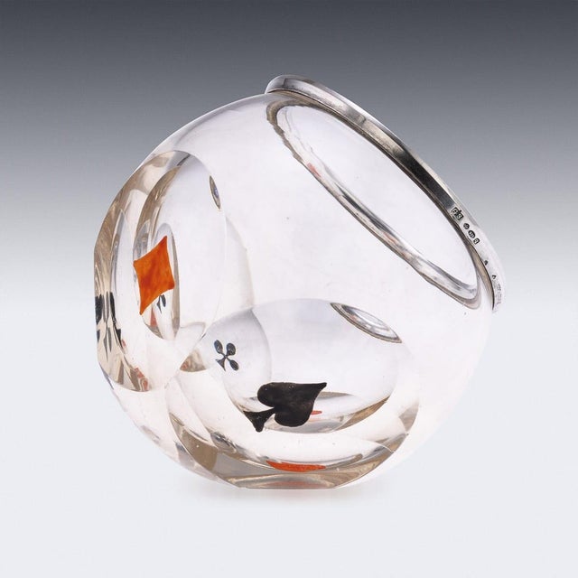 Vintage French Silver-Mounted Cut Glass Dice Thrower, 1931 For Sale - Image 4 of 12