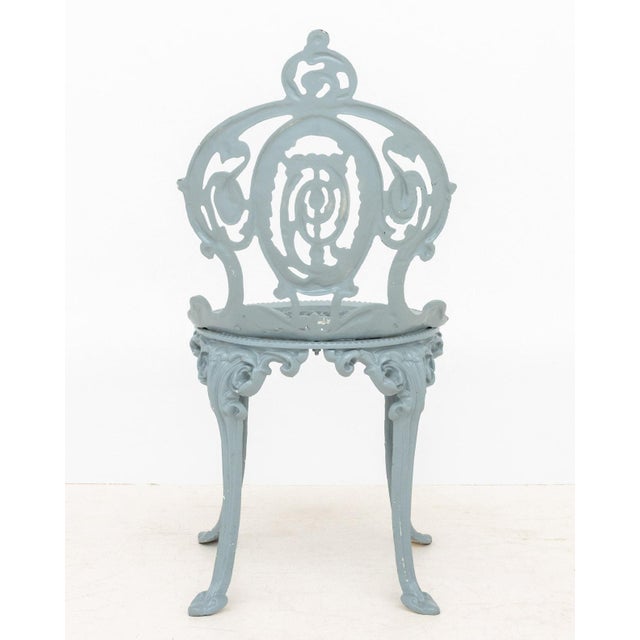 Metal Victorian Style Blue Painted Cast Iron Side Chair For Sale - Image 7 of 7