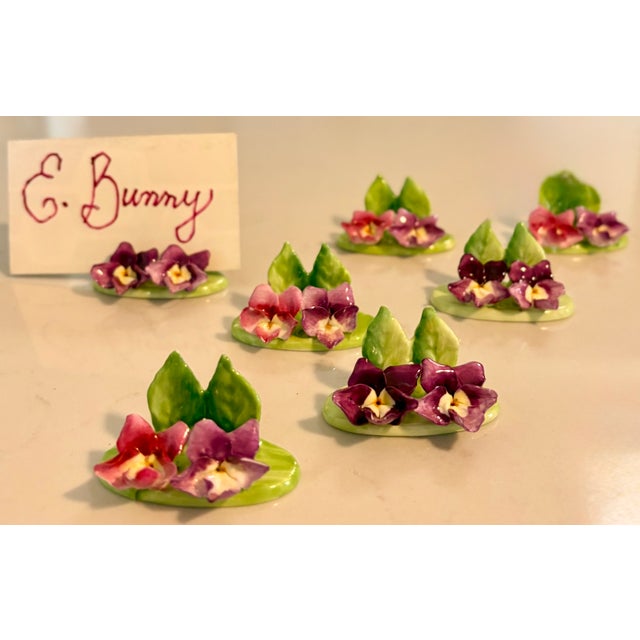 Early 20th Century Crown Staffordshire Hand Painted Bone China Flower Place Card Holders - Set of 8 For Sale - Image 9 of 9