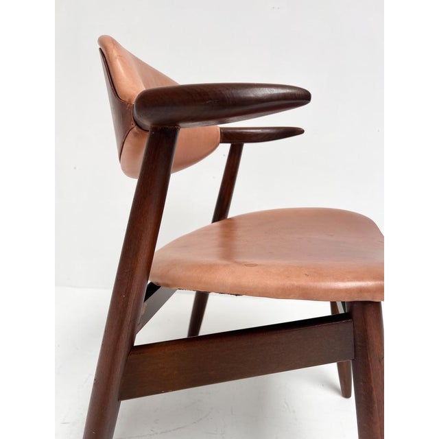 1970s Brown Leather Cowhorn Chair, 1970s For Sale - Image 5 of 14