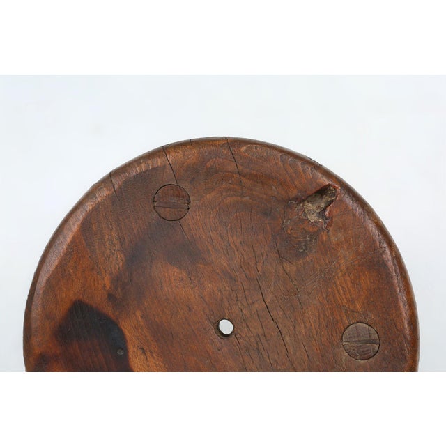 Hand-Carved Wood Tripod Stool, France, 1900s For Sale - Image 9 of 11