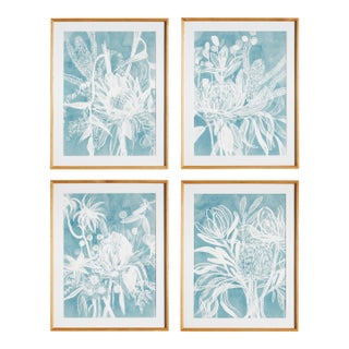 Protea Abstract Prints In Soft Blue, Set Of 4 For Sale