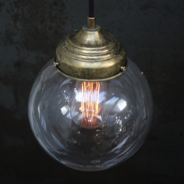 Mid-Century Modern Vintage Clear Glass Pendant Light with Brass Top For Sale - Image 3 of 7