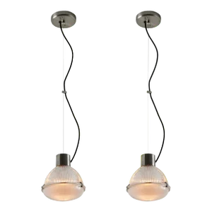 Pair of 1960s Agnoli Glass & Metal Suspension Lamps for O-Luce - a Pair