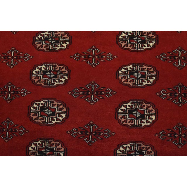 Red Bokhara Rug 6’3” X 9’4” Red Wool Tribal Hand-Knotted Oriental Carpet For Sale - Image 8 of 12