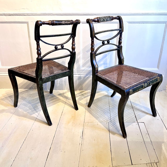 Regency Painted Cane-Seat Side Chairs, Set of 2 For Sale - Image 4 of 11