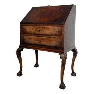 Antique Chippendale Secretary in Burlwood Veneer For Sale