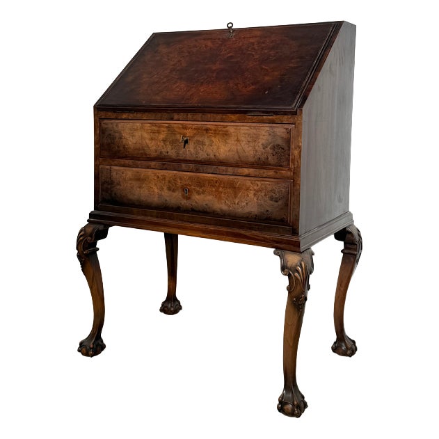 Antique Chippendale Secretary in Burlwood Veneer For Sale