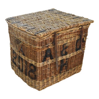 Large Stunning French Wicker & Wood Travel Trunk Chest With Lid For Sale