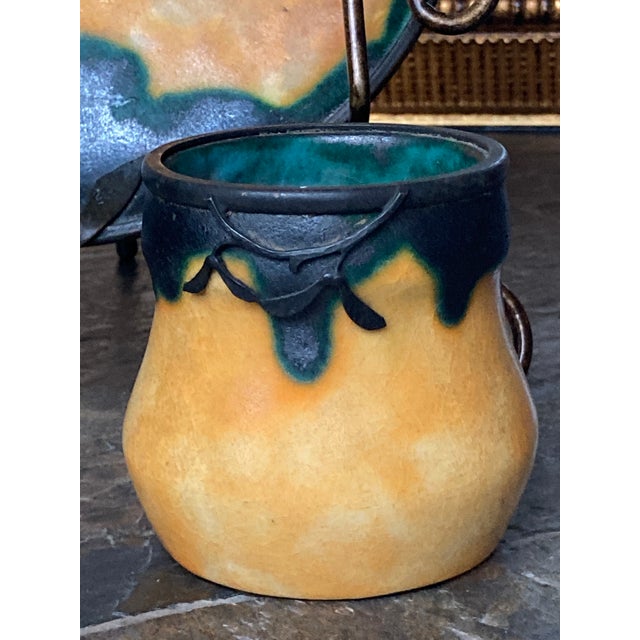 1920s 1920s Louis Dage and Eugene Val French Art Deco Ceramic Pottery - Set of 2 Pieces, Platter and Cup, Famous Egg Yolk Glaze For Sale - Image 5 of 13