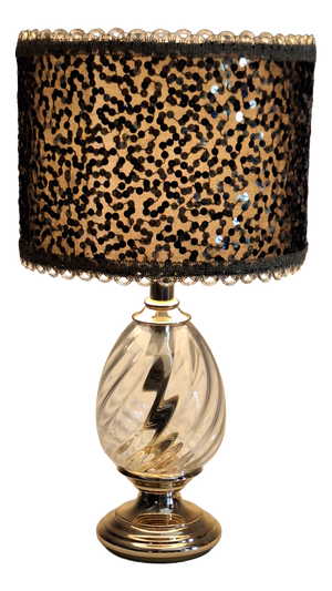 Vintage Table Lamp with Twisted Crystal Glass Base in Brass Mounting and Sequined Shade from Lamplove, 1980s