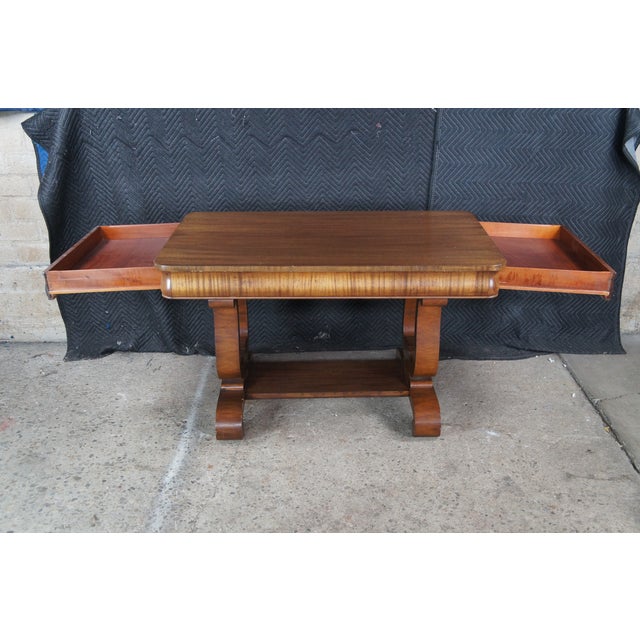 Early 20th Century Antique Mahogany American Empire Harp Lyre Library Table Writing Desk For Sale - Image 5 of 12