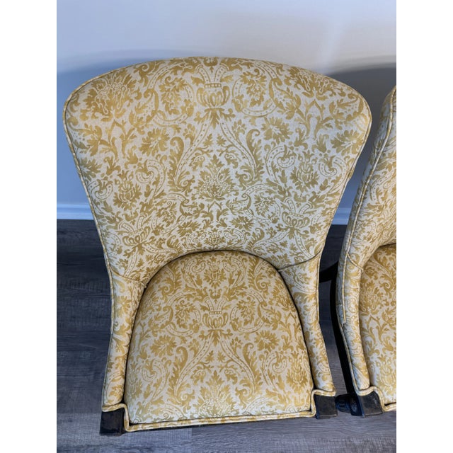 1980s 1980s Neoclassical Sabre Leg Side Chairs Upholstered in Yellow Fortuny Style Fabric - Set of 2 For Sale - Image 5 of 10