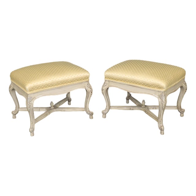 1950's Pair Louis XV Style Painted Decorated Benches For Sale