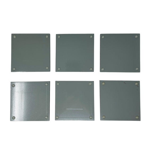 Vintage 1980s Mirrored Glass Coasters - Maroon Border & Polished Edges - Flat Square Barware With Rubber Feet - Set of 6 For Sale - Image 11 of 11