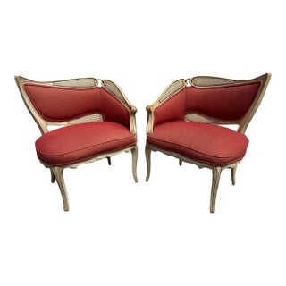 1940s French Provincial Fauteuil Carved Wood Upholstered Chairs For Sale