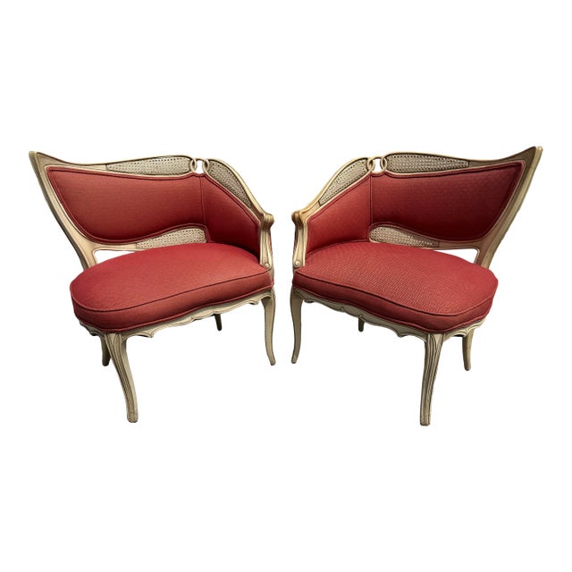 1940s French Provincial Fauteuil Carved Wood Upholstered Chairs For Sale