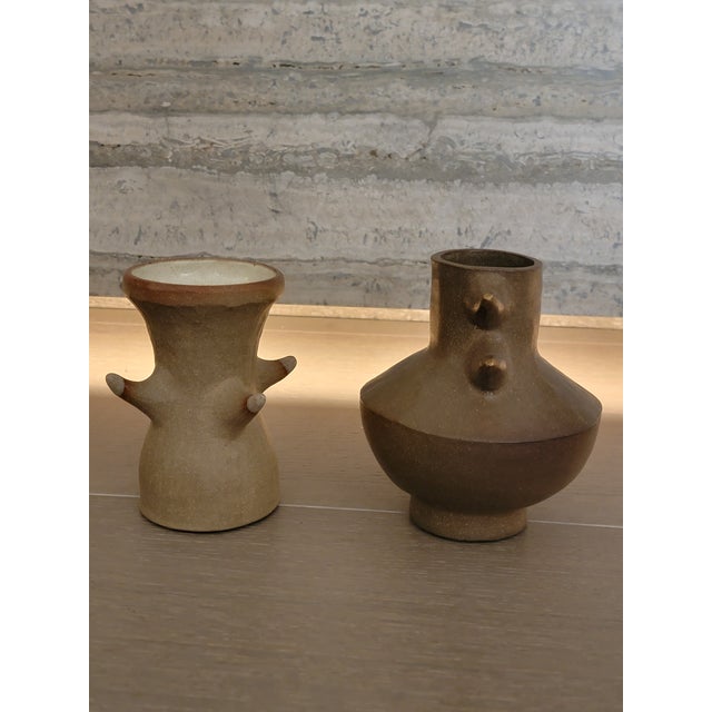 Carol Pilecki Sculptural Ceramic Hand-Built Horned Vases - A Pair For Sale In New York - Image 6 of 13