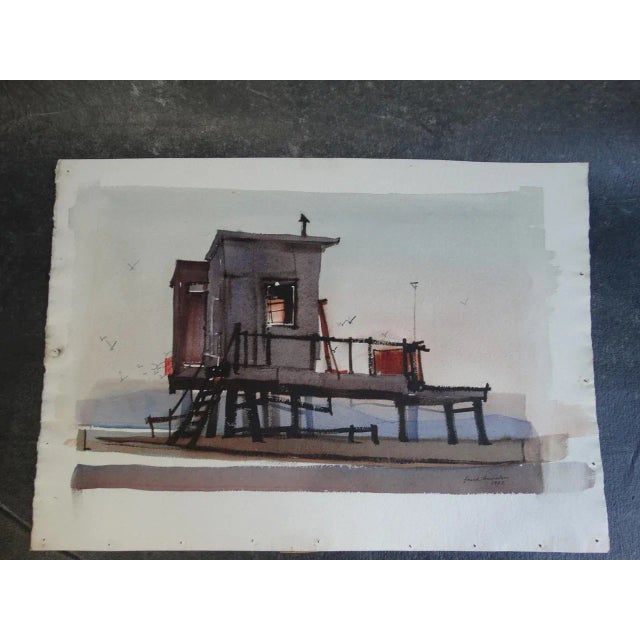 Frank Moss Hamilton Clamdiggers' Hut, Balboa, California 1952 Watercolor Painting For Sale - Image 4 of 5