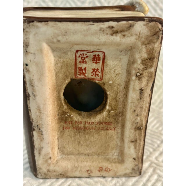 Late 20th Century Chinoiserie Crackle Glaze Monkey Scholar Figurine on Book For Sale - Image 10 of 10